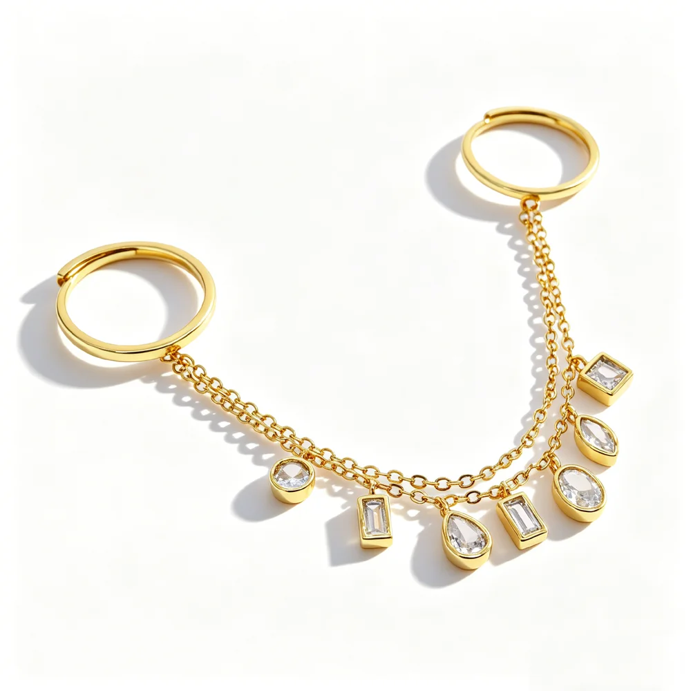 Newly listed fashionable women's ring jewelry featuring a double-ring double-layer long chain pendant in a droplet shape jewelry