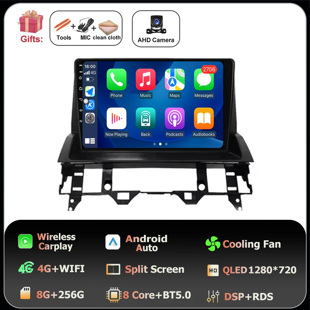 Scherm QLED Carplay Auto Voor Mazda 6 2002 2003 2004 2005 2006 2007 2008 Android 16 Autoradio Multimedia Video speler GPS WIFI 4G