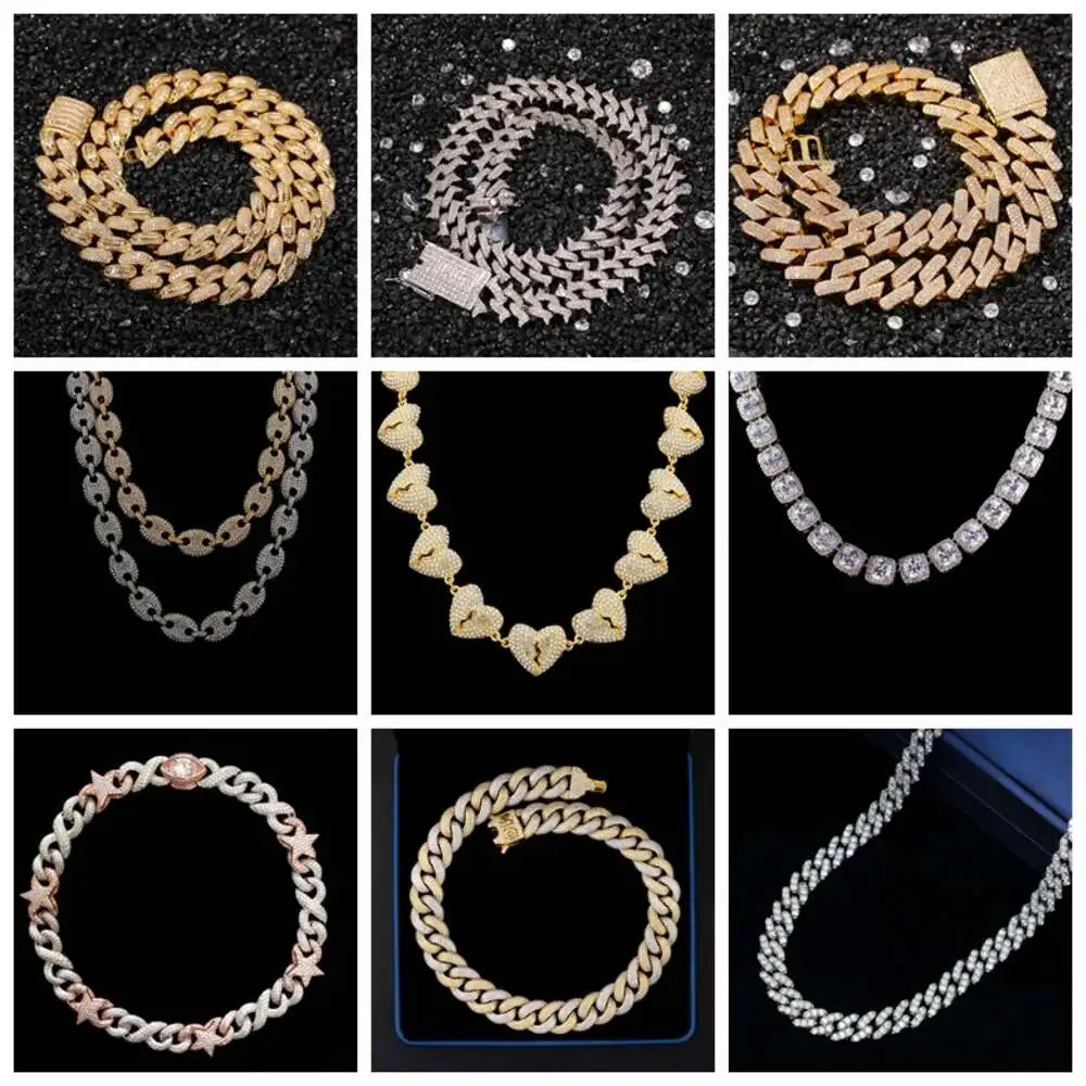 Luxury 12mm 14mm Selling Hip Hop Jewelry Necklace Iced Out 925 Sterling Silver Moissanite Cuban Chains for Men.