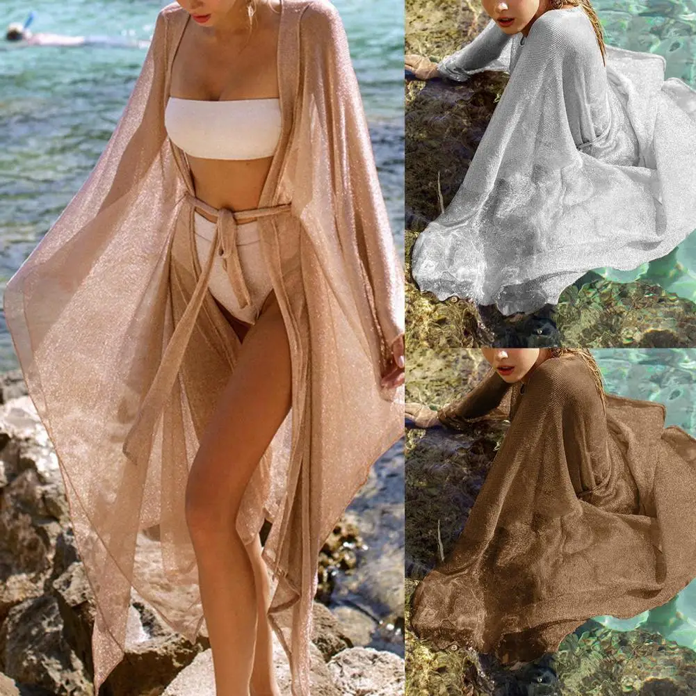 Long cardigan de maillot de bain ouvert sur le devant, manteau de maillot de bain assressenti, couverture de maillot de bain respirante, mode solaire