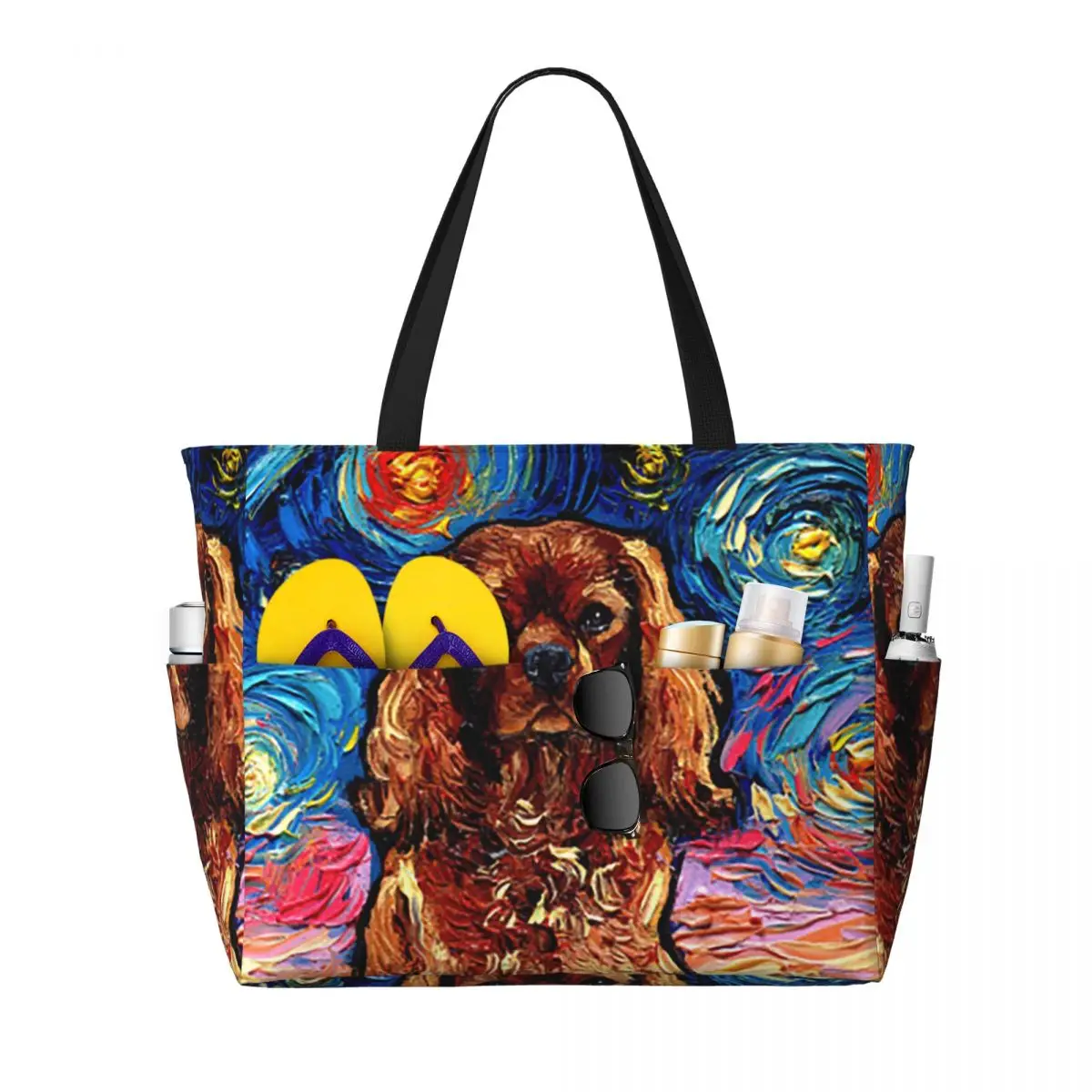 bolsa-tote-grande-ruby-dog-cavalier-king-charles-spaniel-night-beach-bolsa-esportiva-para-academia-yoga-bolsa-grande-para-mulheres-bolsa-de-viagem-bolsa-fitness