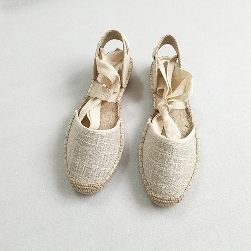 shoes for women Hemp Rope Bottom Ladies Sandals Flat Shoes Women Strappy Fisherman Sandals Women Spring and Summer Lace Students