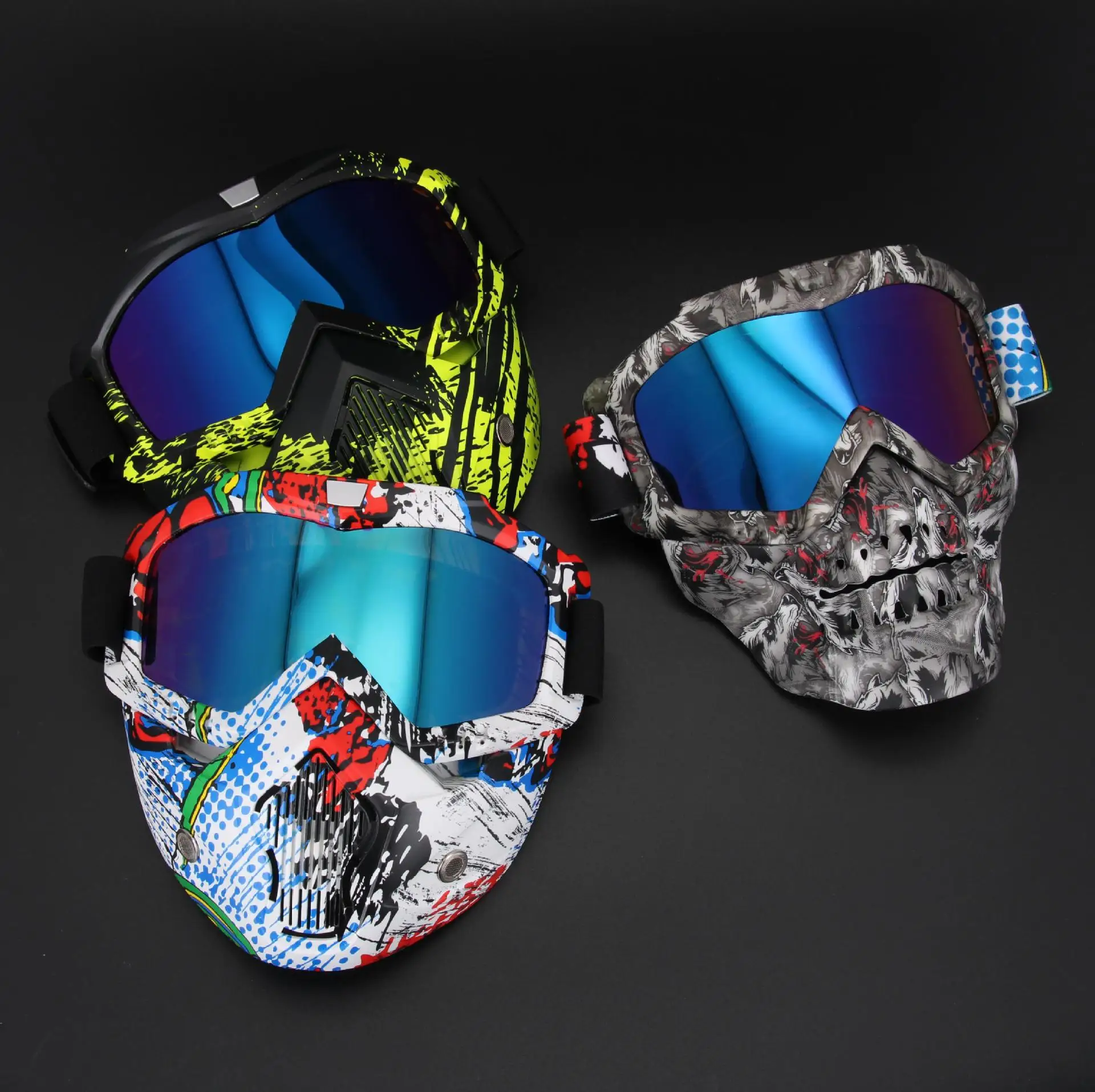 Premium Harley Half Helmet w/ Removable Goggles Skull Halloween Mask Hydro Transfer Print Anti Fog Windproof Riding Gear​