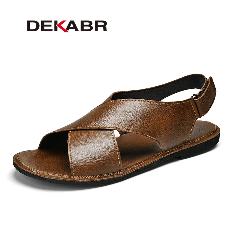 Dekabr-sandálias masculinas de couro, chinelos clássicos, sapatos ao ar livre, para a praia, verão