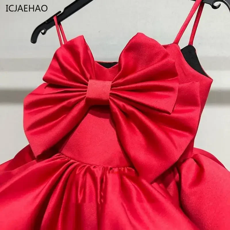 Elegant Princess Party Dress for Girl Fluffy Dresses Sling Fashion Walk Costume Children Sleeveless Dress Vestidos Kid Red image 5