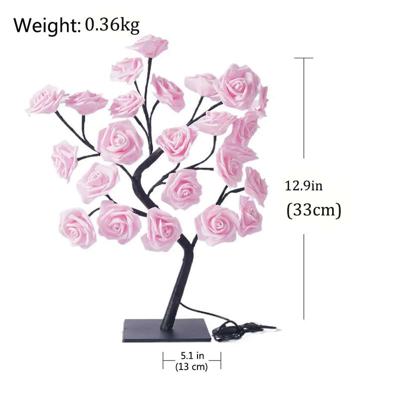 Table Lamp 24LED Flower Tree Rose Lamps Fairy Desk Night Lights USB Operated Gifts For Wedding Valentine Christmas Decoration