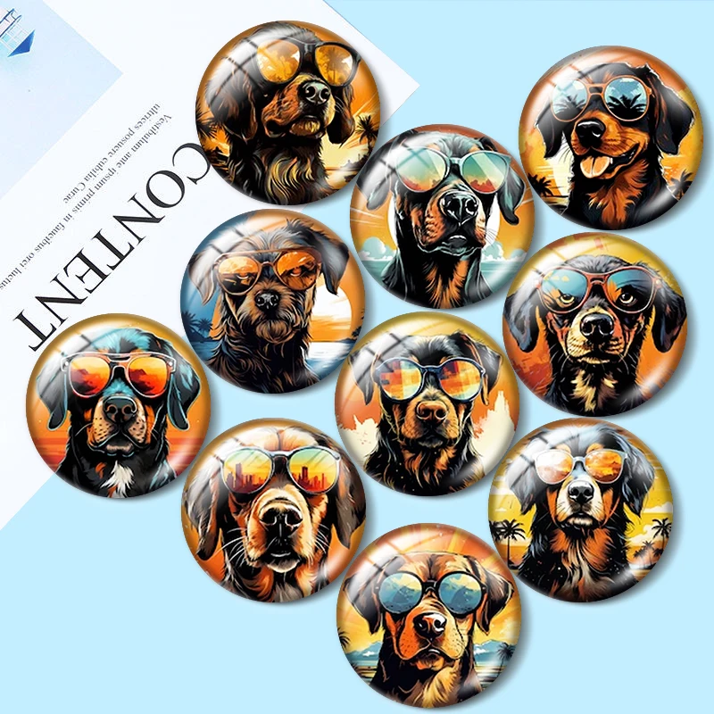 Occhiali da sole per cani Clipart 10 pezzi 12mm/16mm/18mm/25mm Round Photo Glass Cabochon Demo Flat Back Making risultati