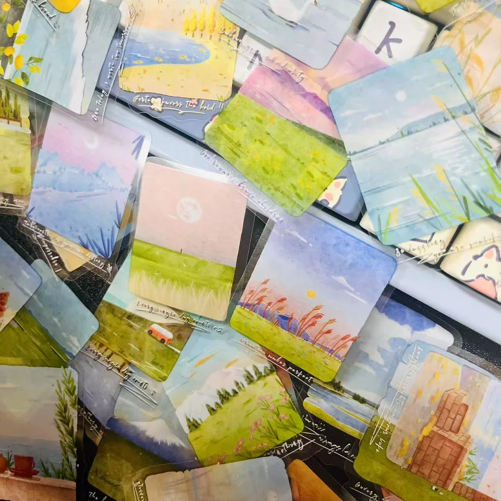50pcs ภูมิทัศน์สติกเกอร์ภูมิทัศน์ภาพวาดตกแต่งแล็ปท็อป Scrapbooking คู่มือไดอารี่ DIY แก้วอัลบั้มสติกเกอร์กันน้ํา