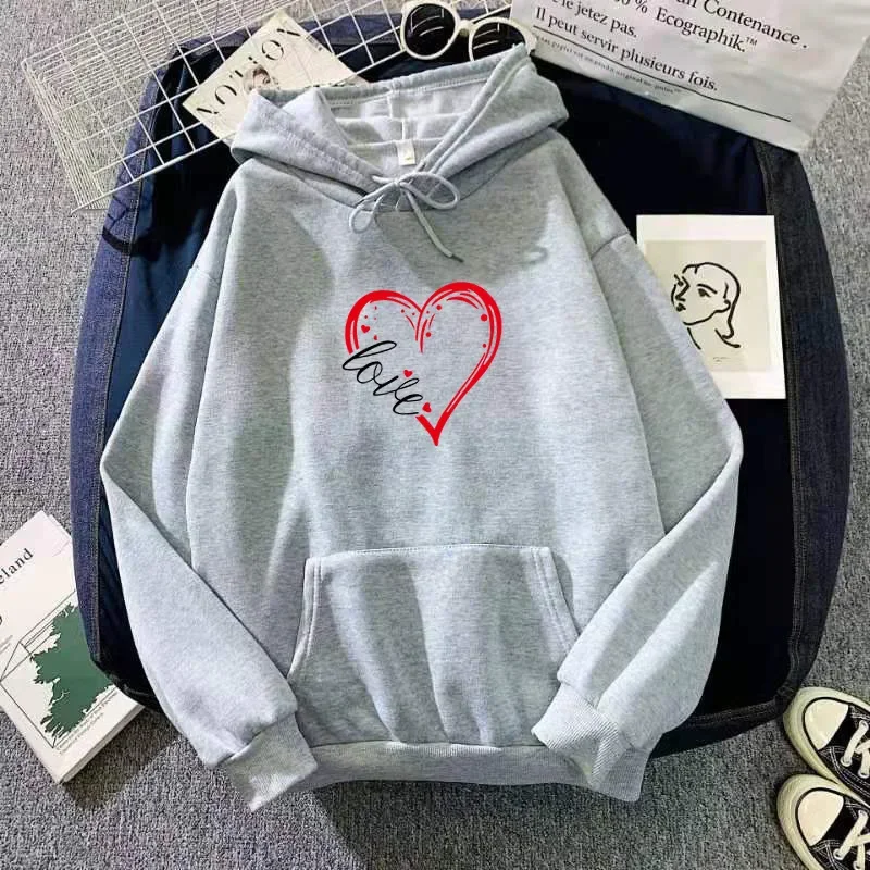 2023 Streetwear Hoodie Fashion Love Print Spring Autumn Women\'s Fleece Sweater Long Sleeve Pullover