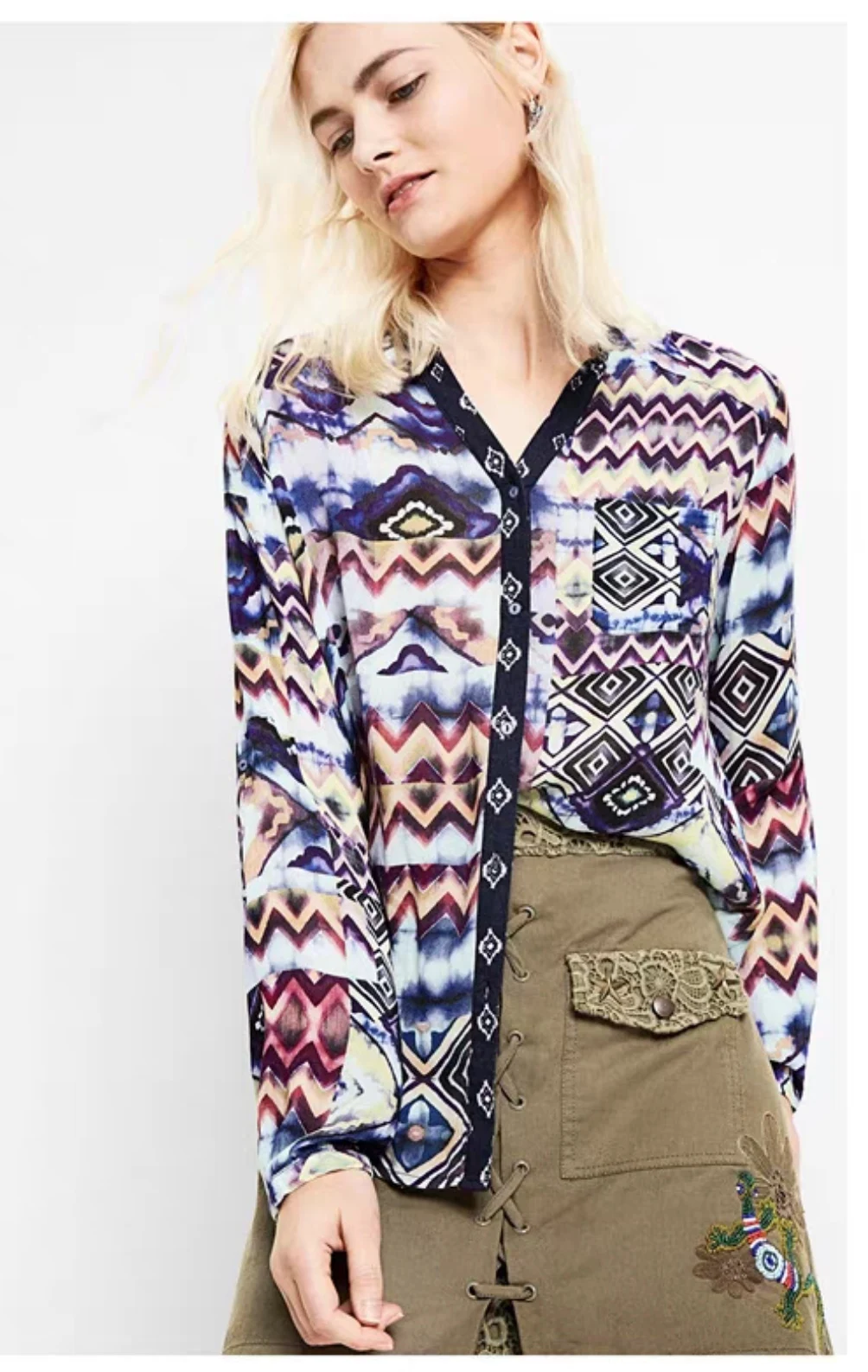 Foreign trade original single Spain new casual printed fashion slimming long sleeve shirt for women