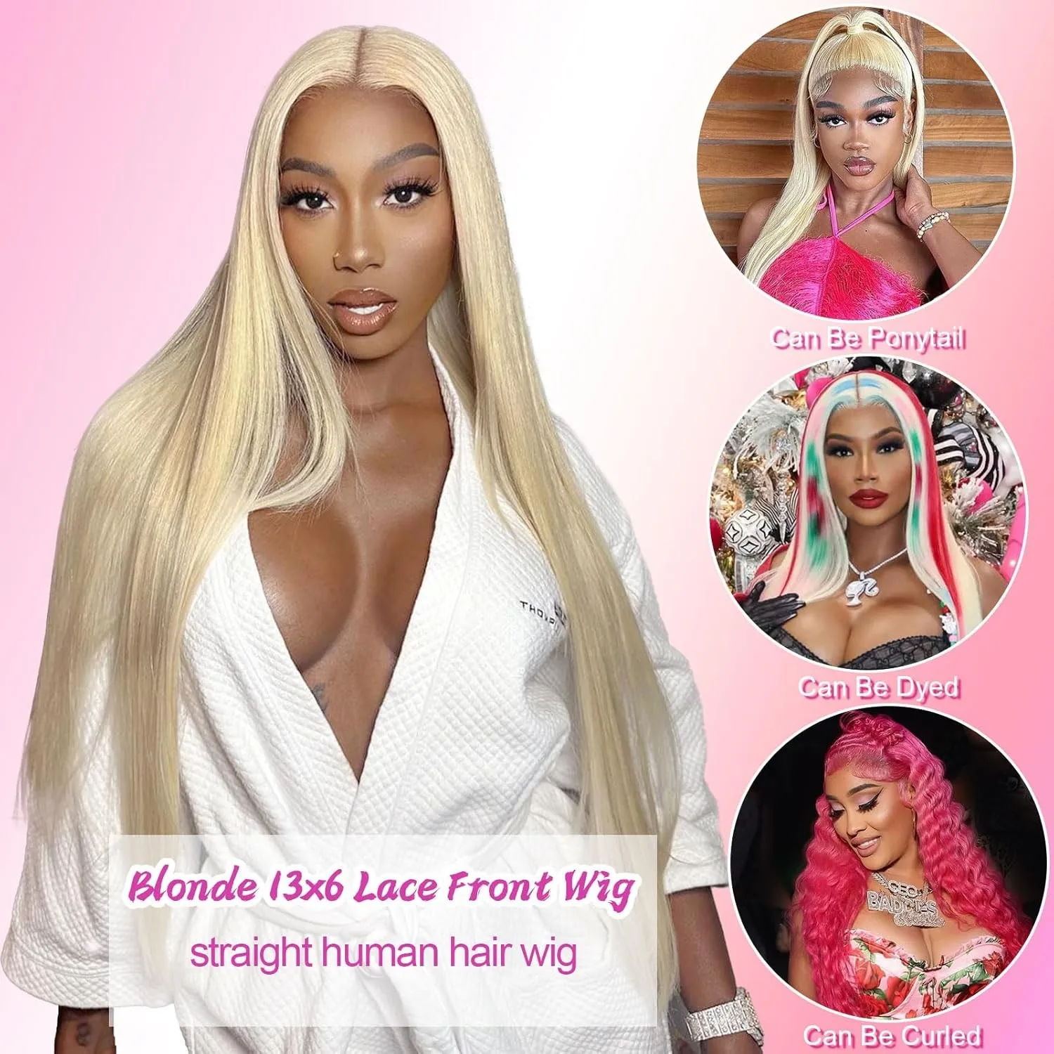 Blonde 613 Straight Wigs Human Hair 13x6 HD Lace Frontal Human Hair Wigs 220% Density Blonde Lace Front Brazilian Remy Wigs image 4