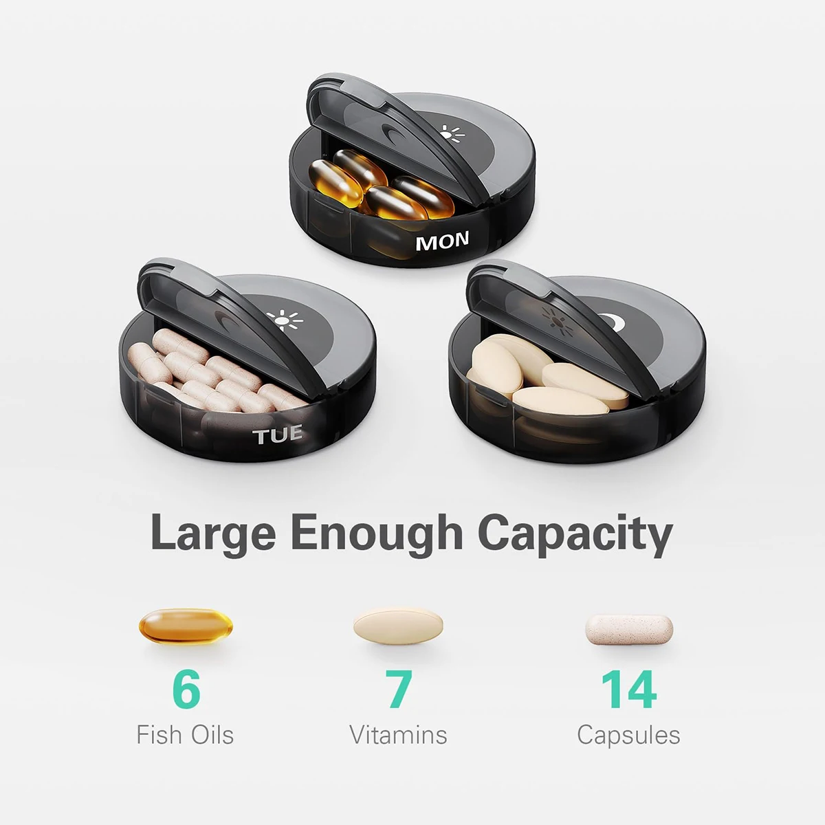 Weekly Pill Organizer 2 Times a Day Detachable Compartments AM PM Pill Box for Medicine Vitamin Fish Oils Travel Pill Case