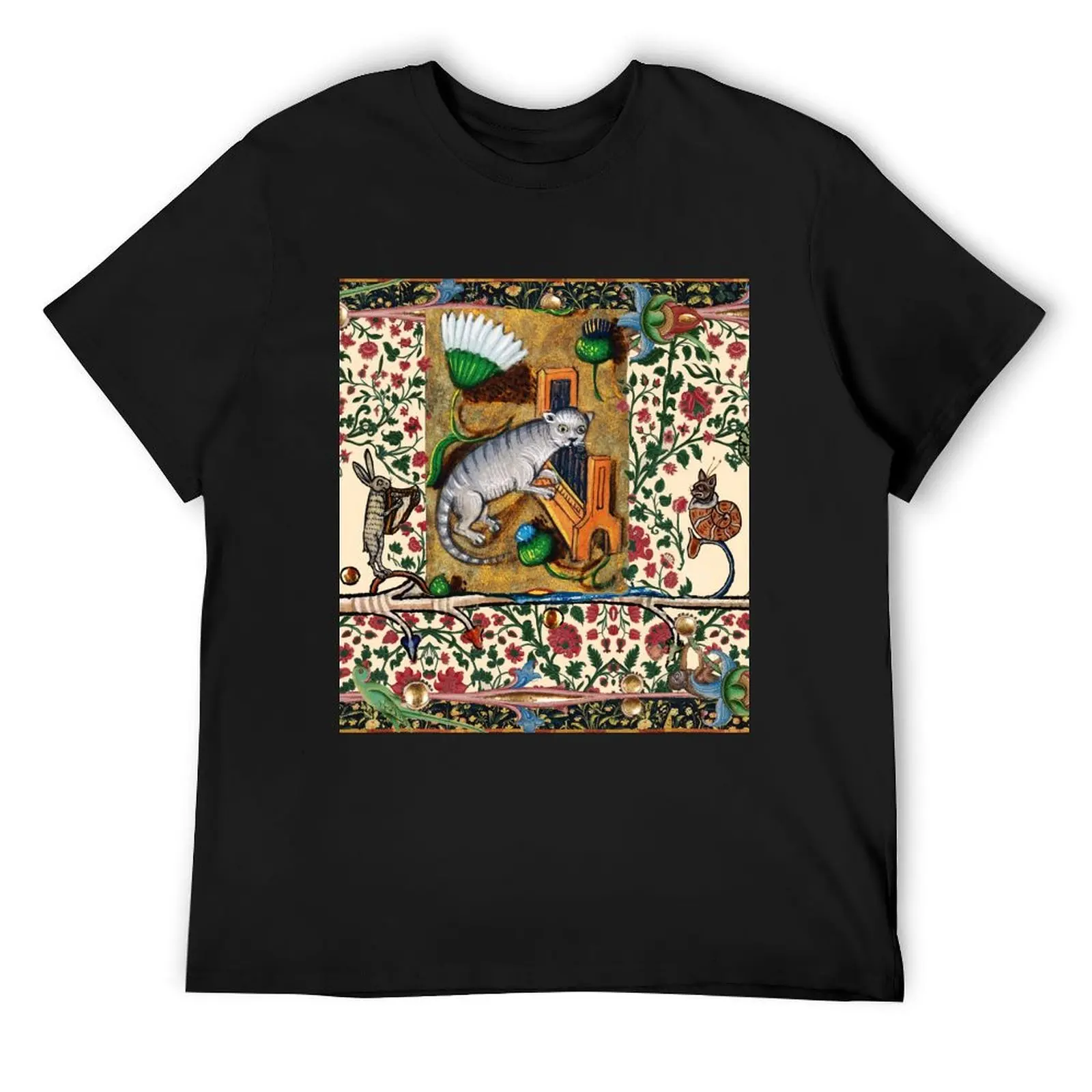 

WEIRD MEDIEVAL BESTIARY MAKING MUSIC,Cat Playing Organ,Harpist Rabbit,Snail Cat T-Shirt sublime clothing for men