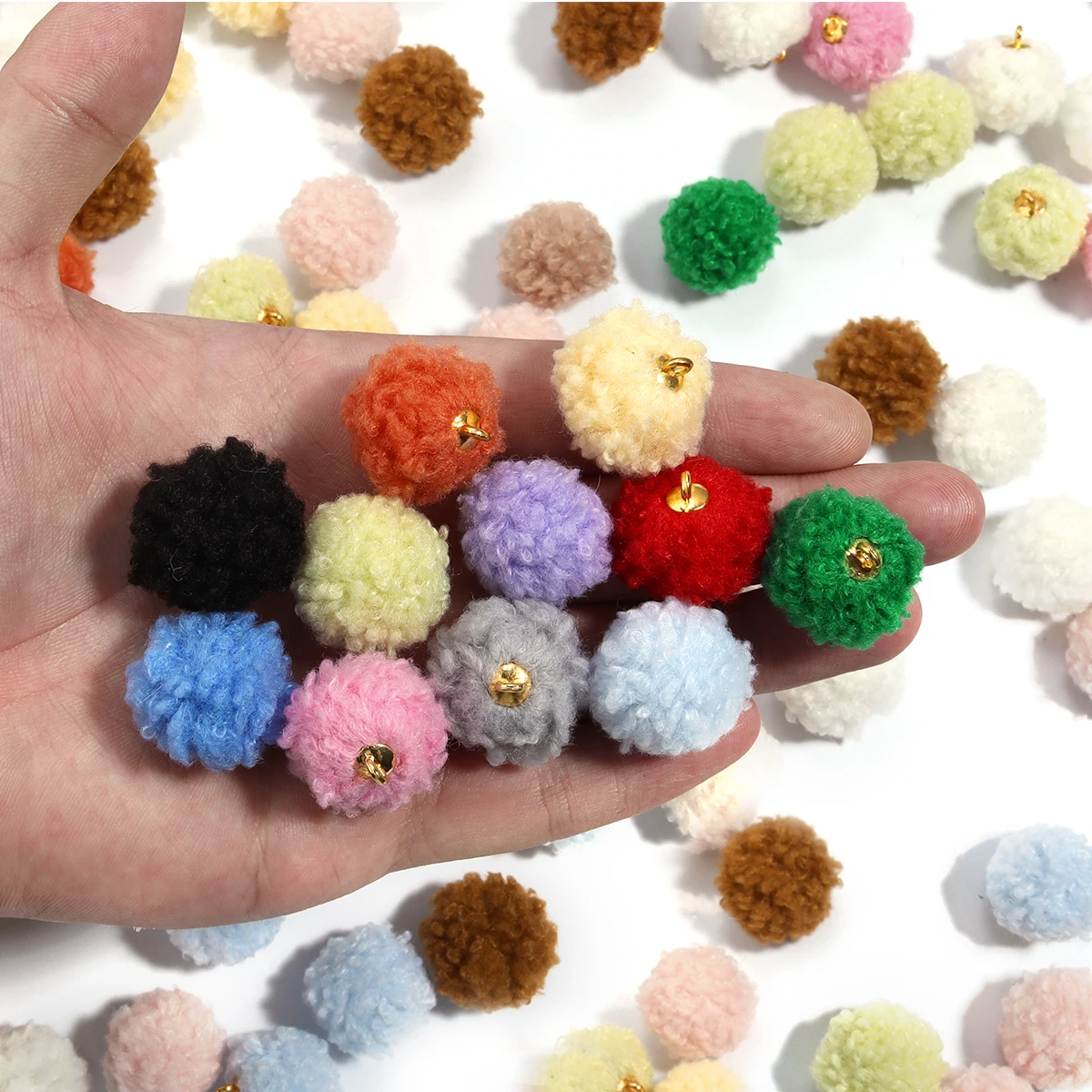20Pcs/Lot 2cm Plush Fur Covered Ball Beads Colorful Pompom Charms For Ornament Making Supplies DIY Crafts Pendant Accessories