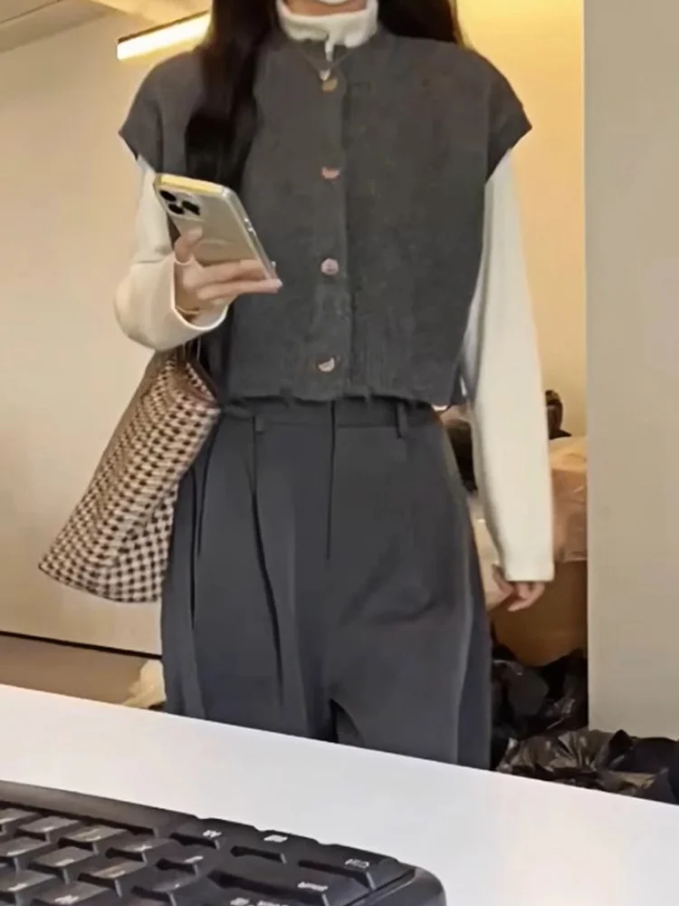 

Осенне-зимний вязаный кардиган, мягкий удобный дизайн с одной пуговицей, модный многослойный жилет, топ, корейский свободный крой