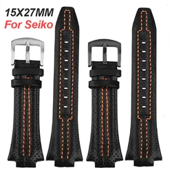 Genuine Leather Wristband for Seiko SNL021P1 SNL017P1 SNA595P2 SNL029P2 Waterproof Watchband Black Watch Belt 15x27mm Bracelet