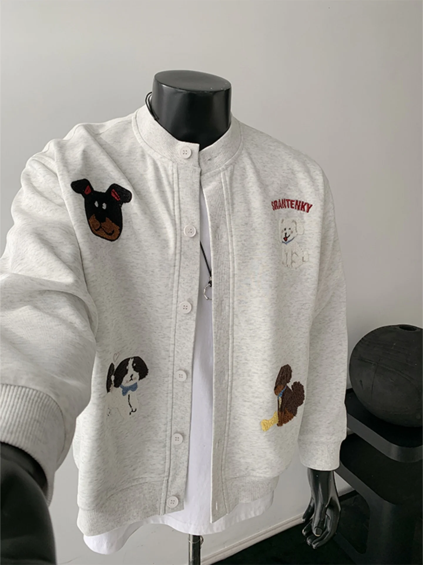 

Мужской кардиган с вышивкой собаки, свободный крой, в американском ретро-стиле, повседневная верхняя одежда для молодежи, весна