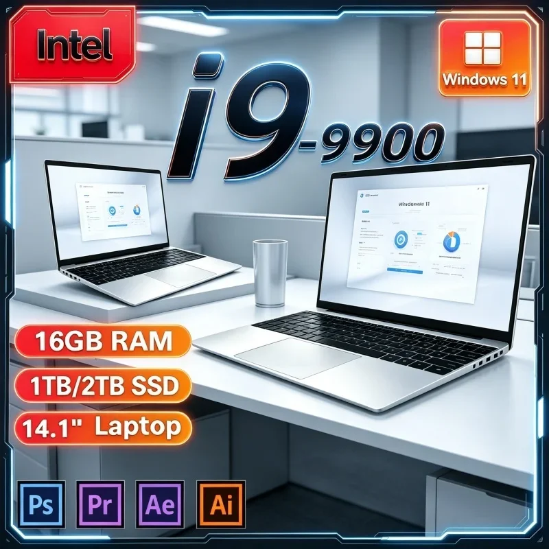 Hot New 2026 Quiet Business Notebook I9‑9900 14.1" FHD IPS 120Hz Backlit KB 16/32GB RAM 2TB SSD Win11 PC