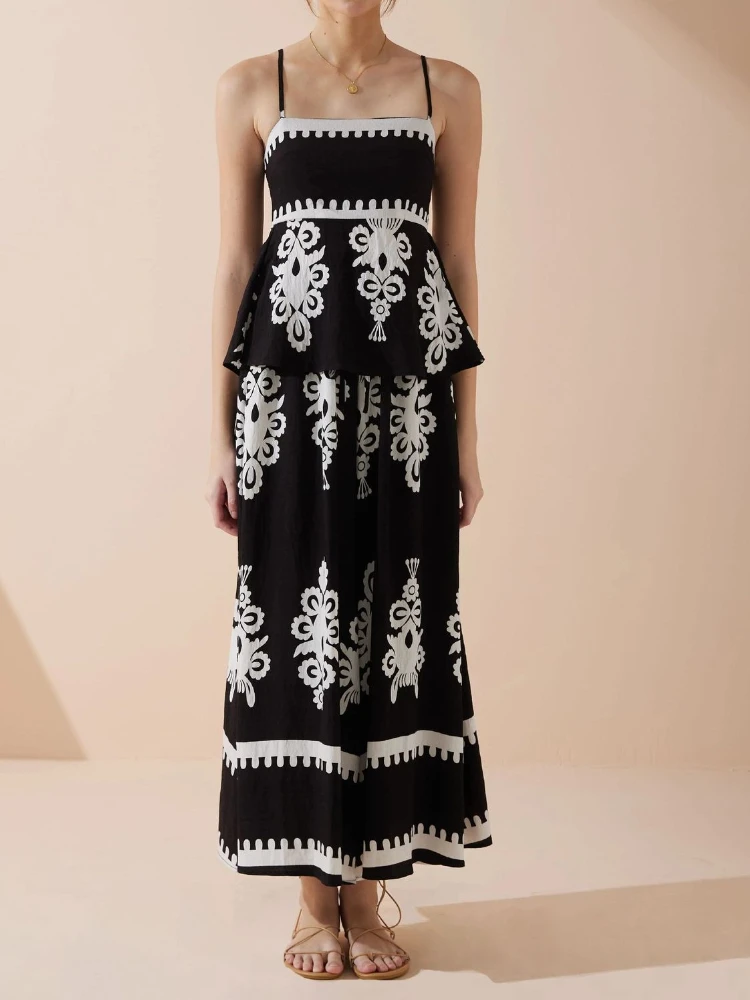 

Women Style Fashion Sexy Slim Backless Camisole Top and High Waist Wide Leg Pants Two Sets Summer Printed Bohemian 2 Piece Set