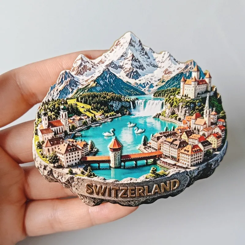 Switzerland Fridge Magnets Metal Alloy Material Alps Travel Souvenirs Luzern Kapellbrücke Fridge Stickers Birthday Gifts