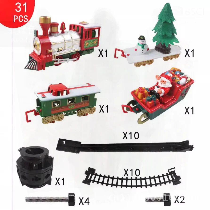 Children's Hanging Christmas Train Toy Car with Sound And Light Boy Electric Railway Gift Tree-Winding Interactive Plastic Model
