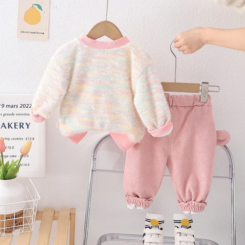 Spring Children Clothing Sets Baby Girls Coat T Shirt Pants 3 Piece Suit Kids Sportswear Cartoon Bear Infant Clothes Outfits