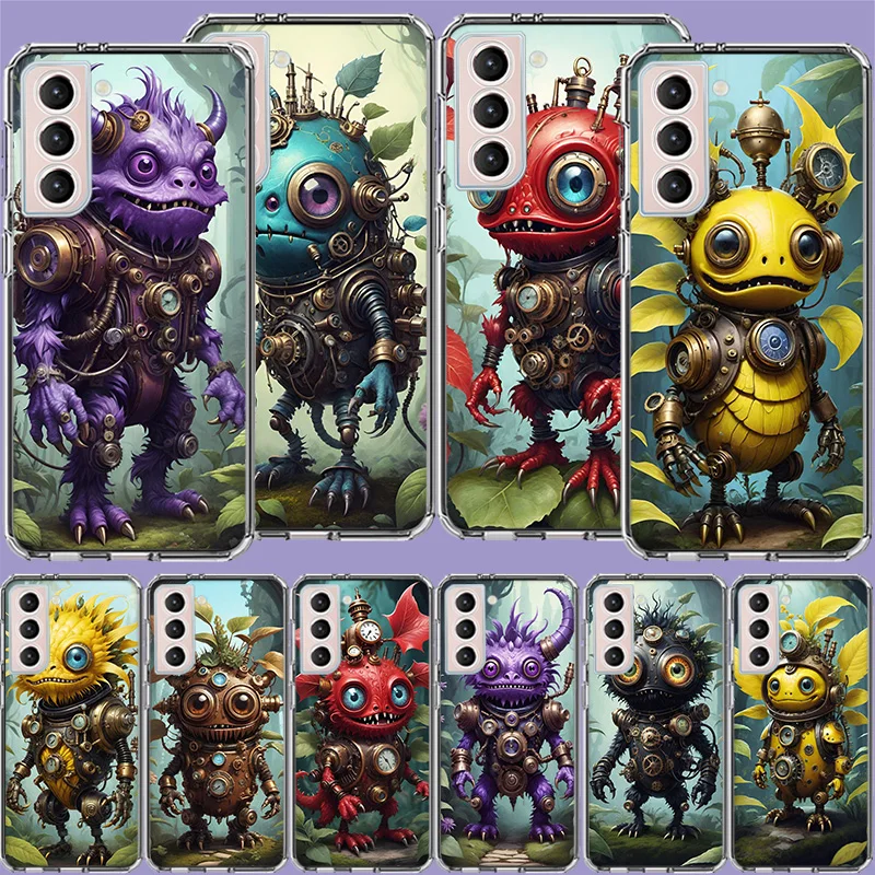 Cute Steampunk Monster Clear Phone Cases for Samsung S26 Ultra Galaxy S25 Edge S24 S23 FE S21 Plus S20 S22 S10 Cover Patterned C