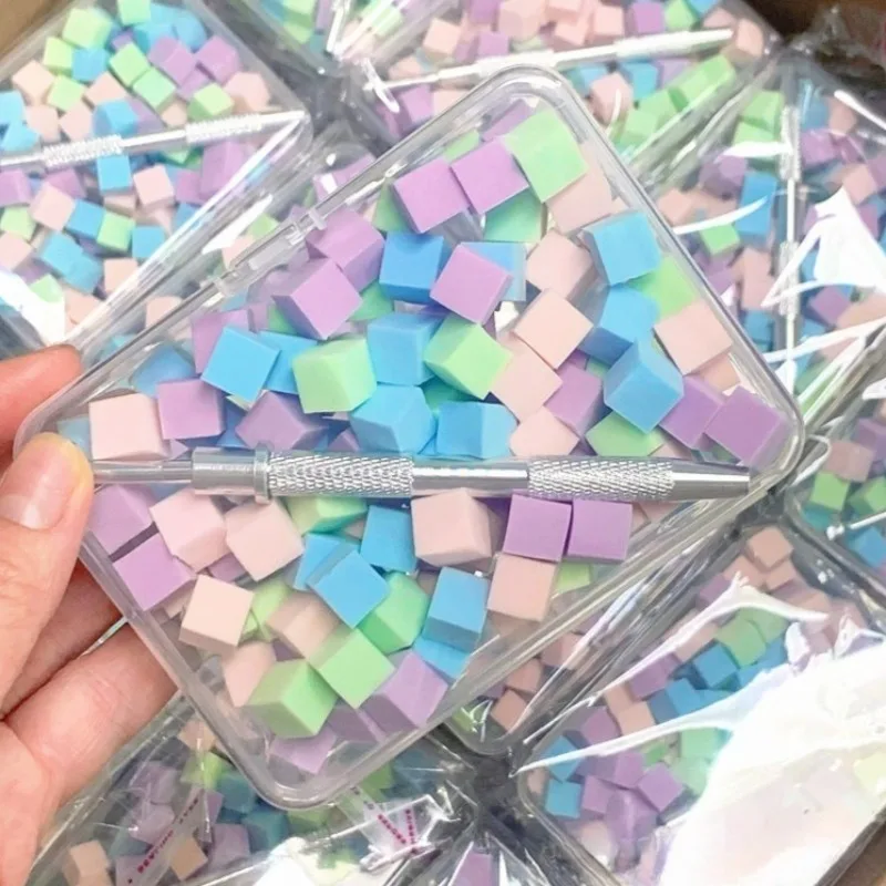 50/100 قطعة صغيرة مربعة مسمار الإسفنج مسحوق نفخة مع اختيار كليب التدرج مسمار الفن الختام فرشاة الرطب الجاف أدوات مانيكير عدة