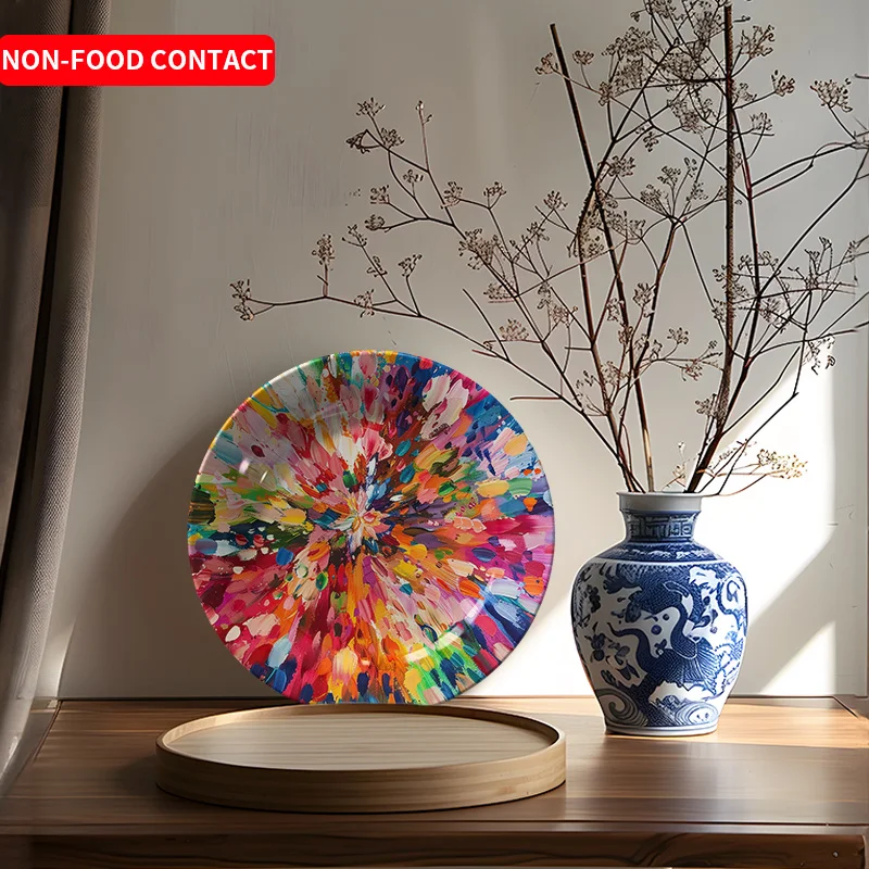 1pc Hand-Painted Modern Ceramic Decorative Plate - Round Non-Food Contact Wall Hanging Plate with Floral Art, Elegant