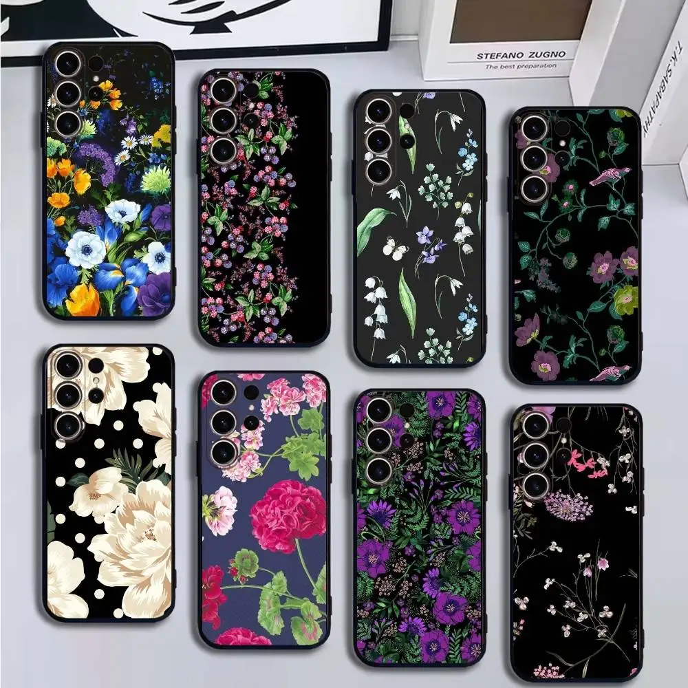 

Vintage flowers Phone Case For SamsungS25,24,21,22,23,30,Ultra,20,Plus,Fe,Lite,Note,10,9,Soft Black Cover