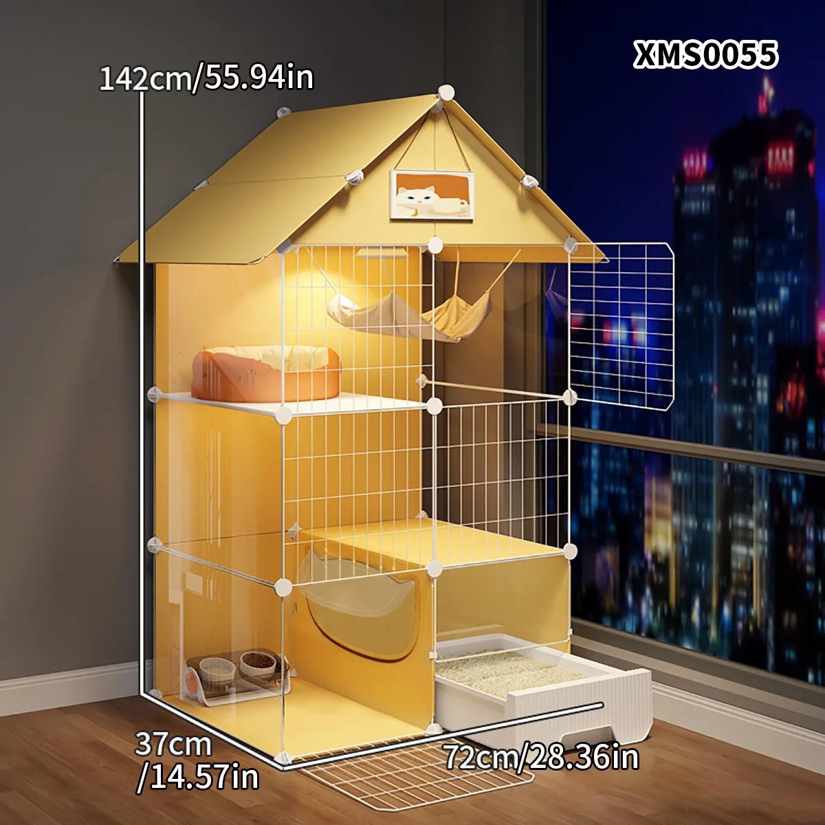

Клетка для кошек с большим свободным пространством для домашнего использования, в помещении, одной спальни, одной гостиной, одной ванной комнаты с туалетом, встроенная кошачья вилла в стиле ящика