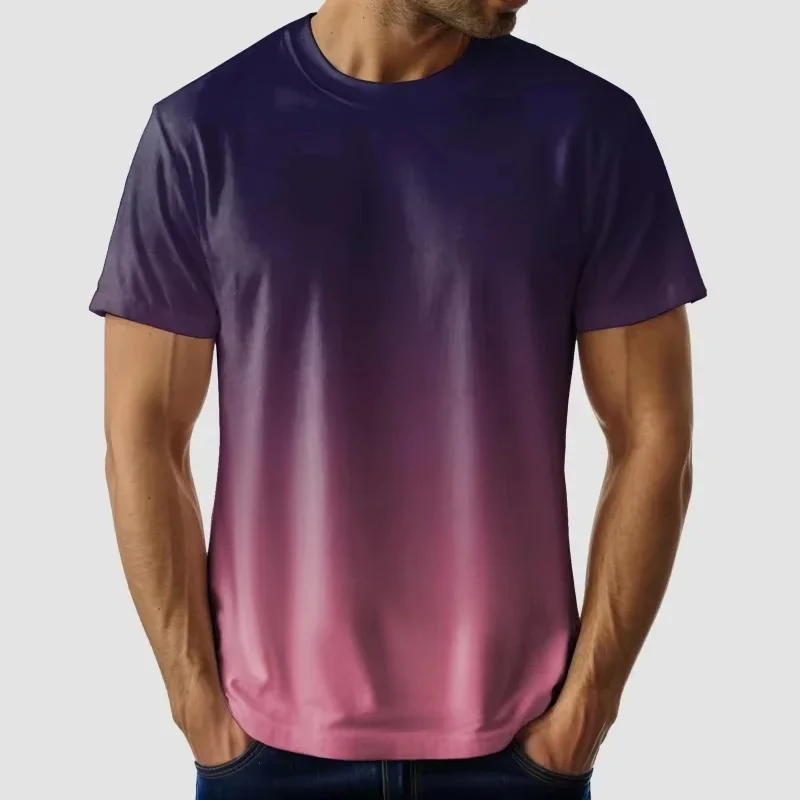 American Simple Solid Color Gradient 3Dprint Breath Quickdry Men Large-size Tshirt Outdoor Street Fashion Parent-Child Clothing