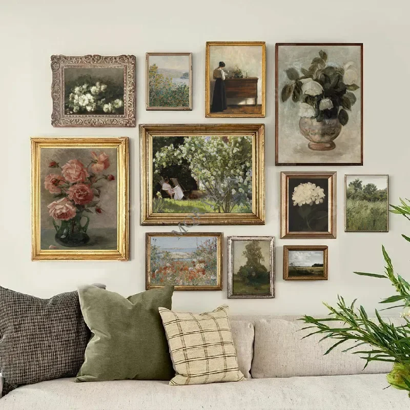 1pc frameless Canvas painting Rural Nature Landscape Wall Art Victorian Woman Reading Posters Canvas Painting White Flower Pr