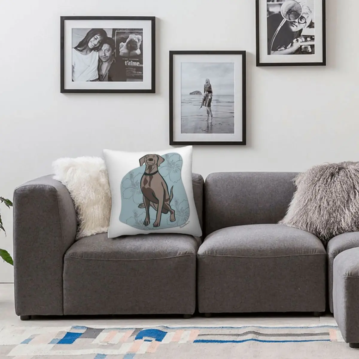 Weimaraner الكلب مع هاواي المزاج المخدة البوليستر الكتان المخملية الإبداعية البريدي وسادة رمية مزخرفة غطاء مقعد أريكة