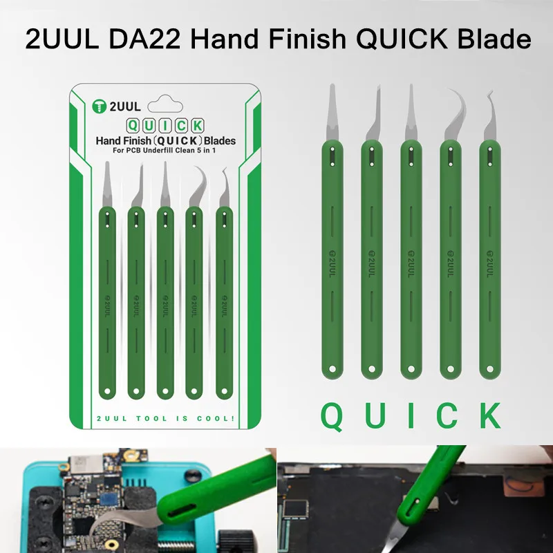 

2UUL DA22 Hand-polished QUICK Degreasing 5-in-1 Blade Set for Mobile Phone Motherboard Chip IC Glue Removal Scraping Knife
