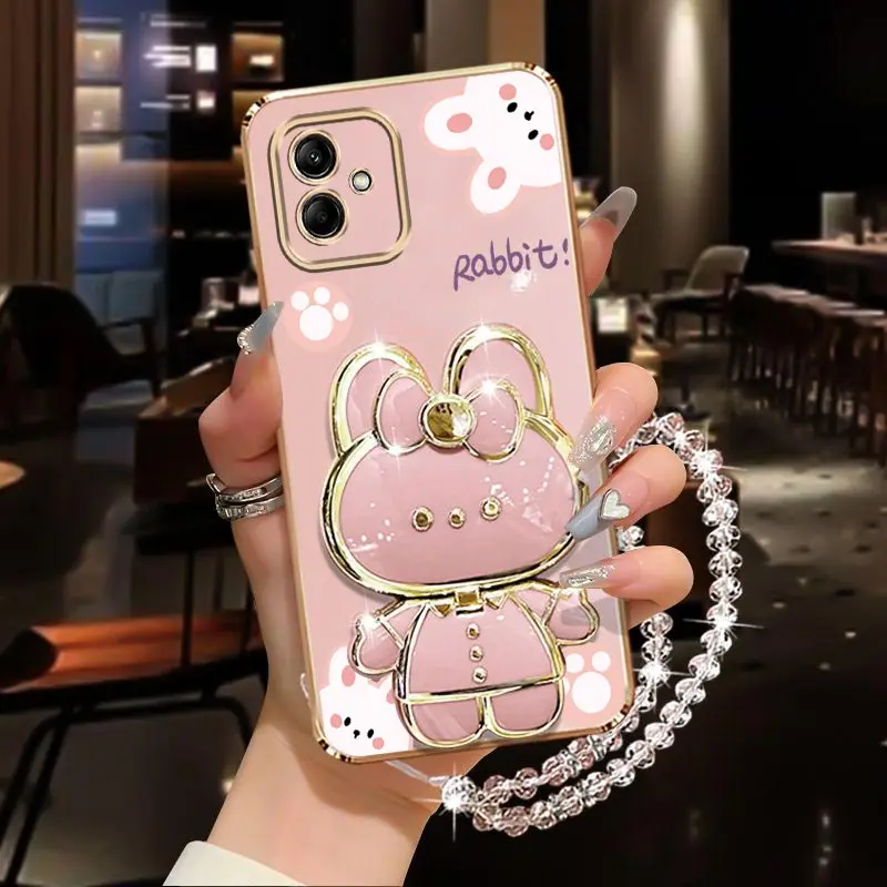 Diamond Strap Rabbit Phone Holder Case For Samsung Galaxy A01 A02 A03 A04 A05 A10 A11 A12 A23 A20S A21S A30 A31 A50 Stand Cover