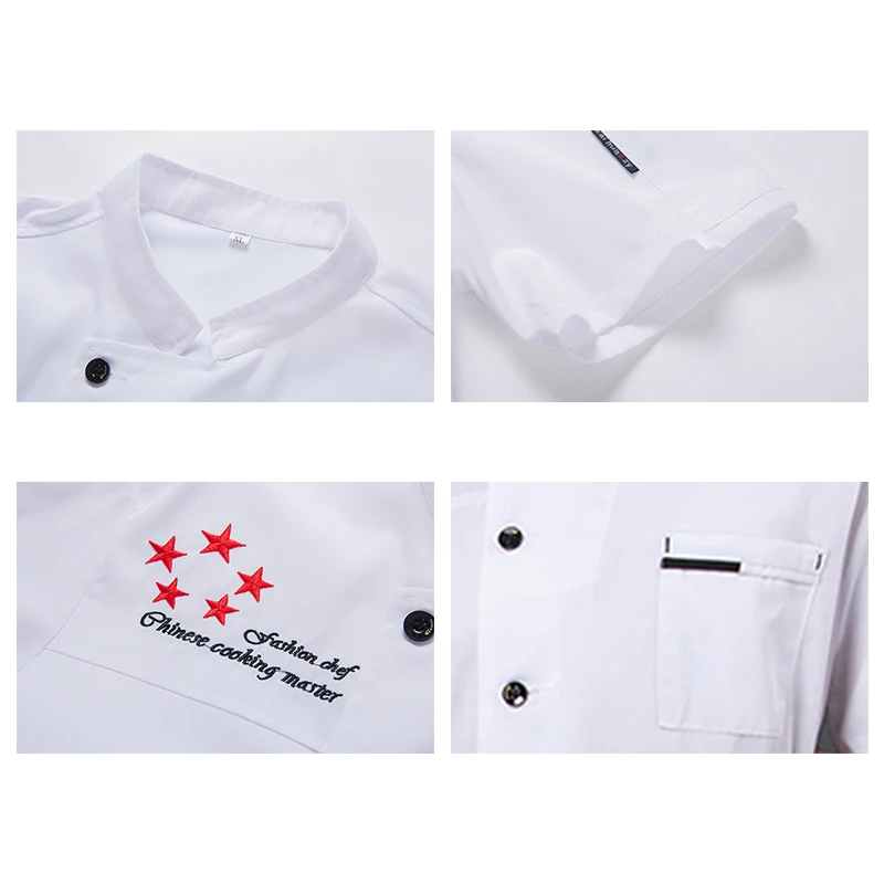 Uniforme de Chef de verano para mujer, chaqueta de cocina bordada con estampado de restaurante, cantina, mono de vestir de manga corta para hombre