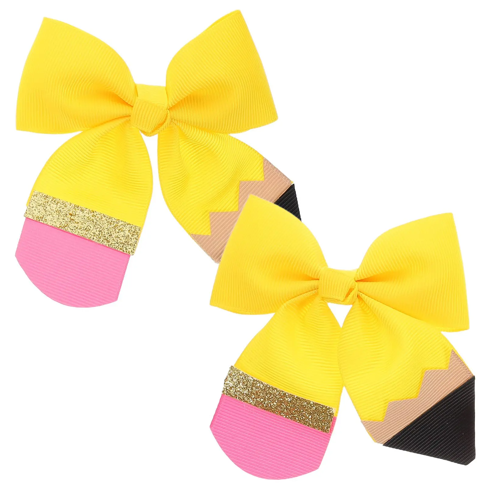 

2 шт., детские аксессуары для волос, сверкающие зажимы с бантиком, удобный материал, безопасная ручка, обратно в школу, повседневная одежда, специальная