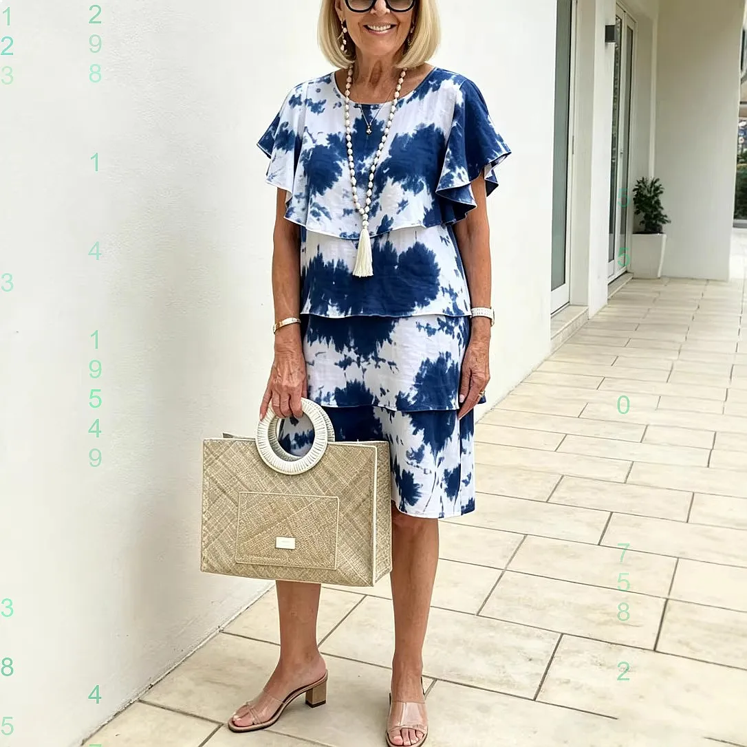 

Summer Printed Tiered Midi Dress, A-Line Beach Vacation Dresses with Ruffle Hem