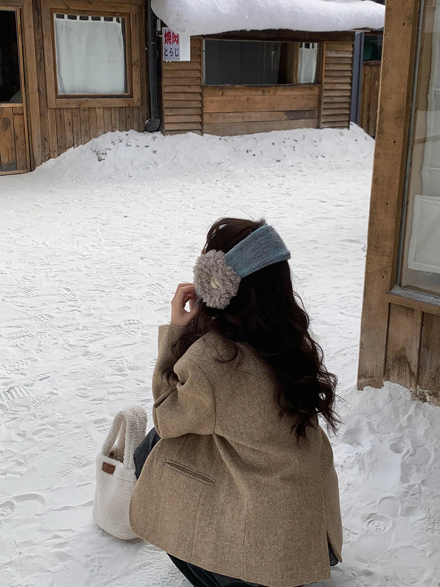 Модные милые плюшевые рулоны, флокированные наушники унисекс, осень-зима, теплый шерстяной шейный платок, универсальный шейный платок-ушанка с воротником