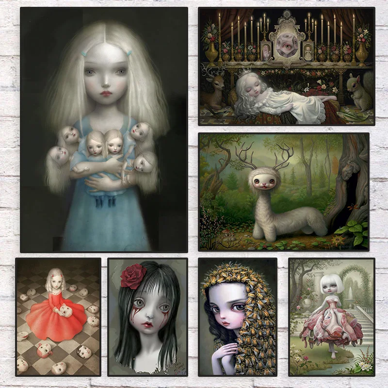 Dunkle Welt Gruselige Cartoon-Kunst von Mark Ryden Poster Leinwanddruck Pop-Wandkunst Bilder für Wohnzimmer Wanddekoration