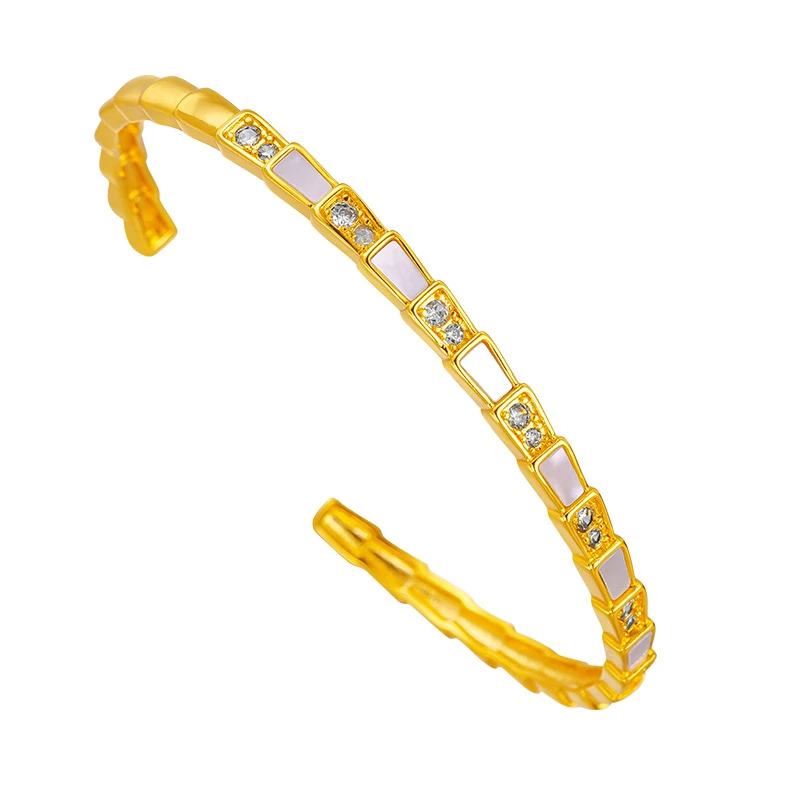 

18 Kt Gold Open Mouth White Beimu Snake Bone Bracelet for Women Exquisite Snake High End Open Bangle Fine Jewelry Gifts