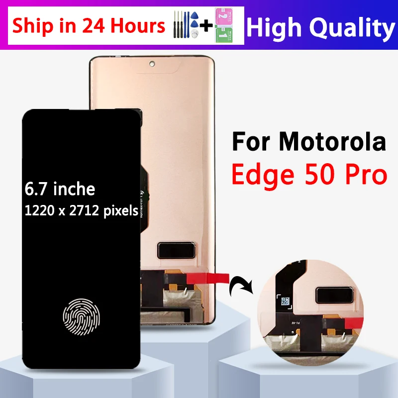 Дисплей 6,7 дюйма для Motorola Moto Edge 50 Pro 50Pro LCD XT2403, сенсорный экран с цифровым преобразователем в сборе со сканером отпечатков пальцев