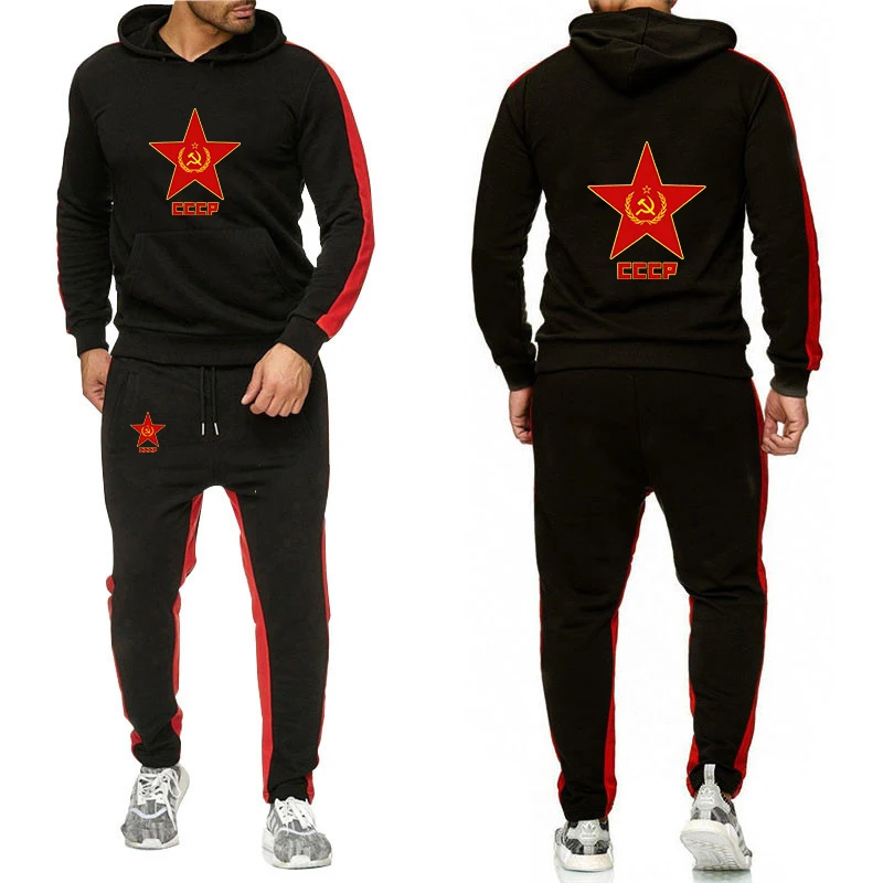 Retro CCCP 2025 Spring Autumn Men's New Solid Color Set Soviet Union USSR Casual Pullover Long Pant 2-piece Jogger Sports Suit