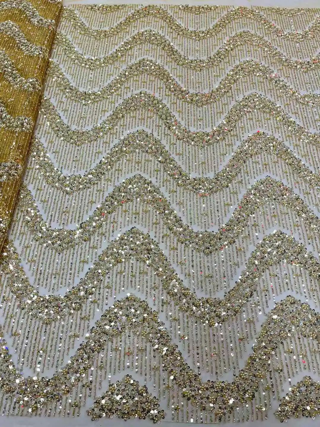 아프리카 3D 골드 레이스 패브릭 2025 고품질 레이스 프렌치 메쉬 레이스 패브릭 스팽글 페르시 나이지리아 럭셔리 웨딩 드레스