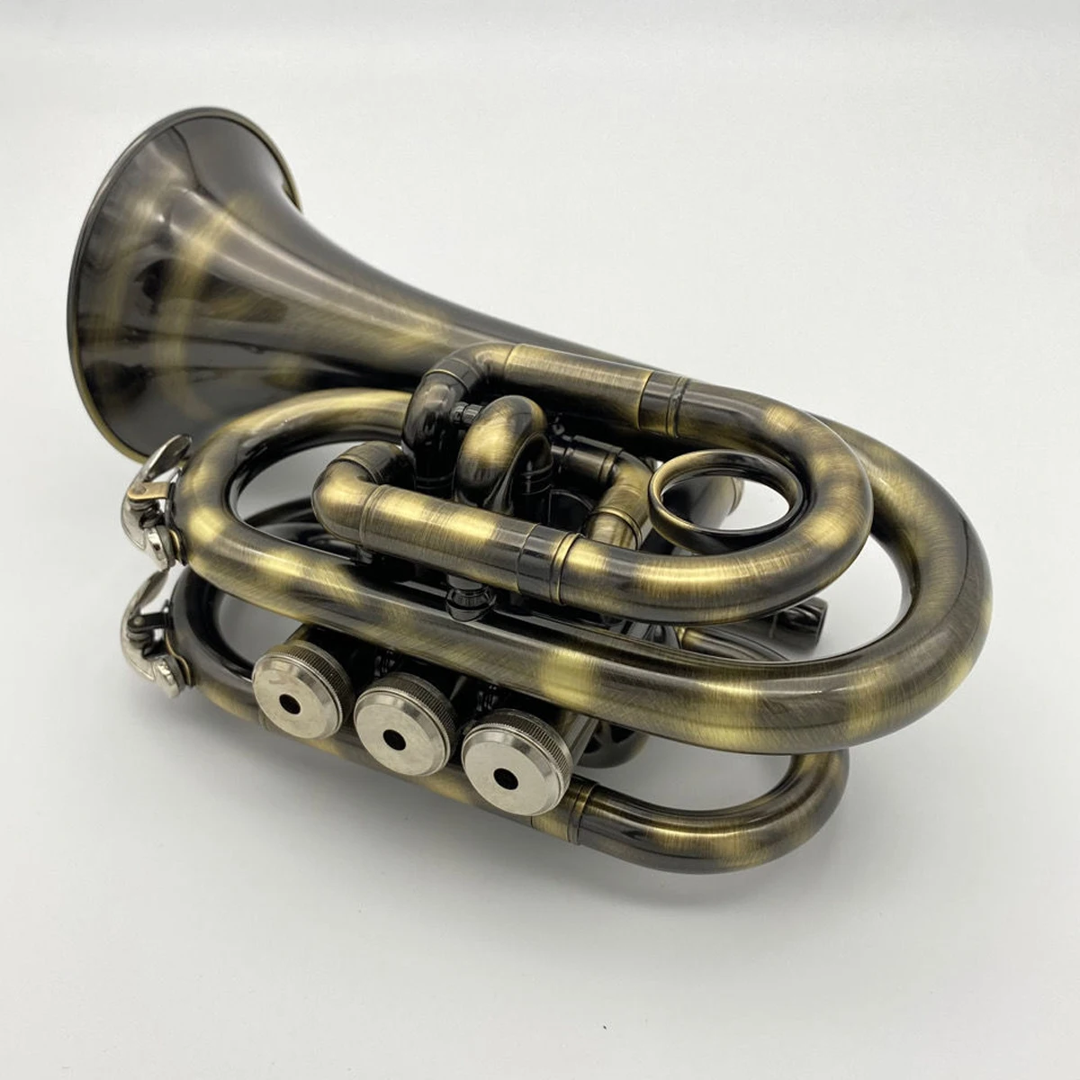 High-end professional trumpet black nickel gold brushed palm number three-tone antique pocket trumpet playing instrument