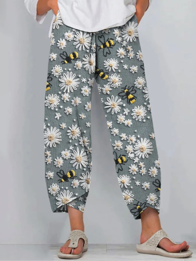 

Florals Graphics Straight Pants Ankle Length Printed Thin Korean Style Casual Summer Joggers Streetwear Trousers Women Clothing