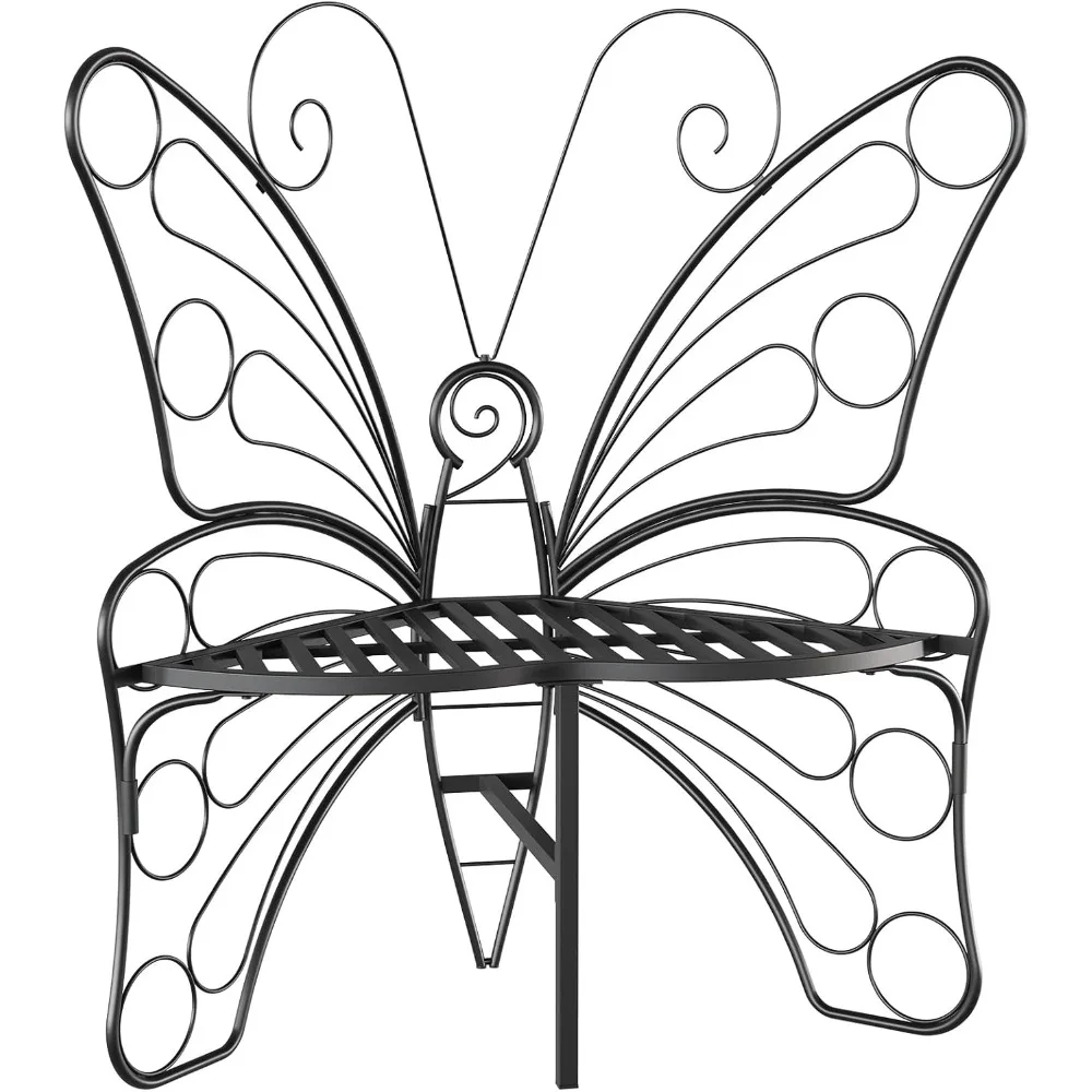 

Butterfly Shaped Outdoor Bench, Black Garden Bench for Outdoor with Sturdy Stable Metal Frame, Butterfly Chair Butterfly Bench