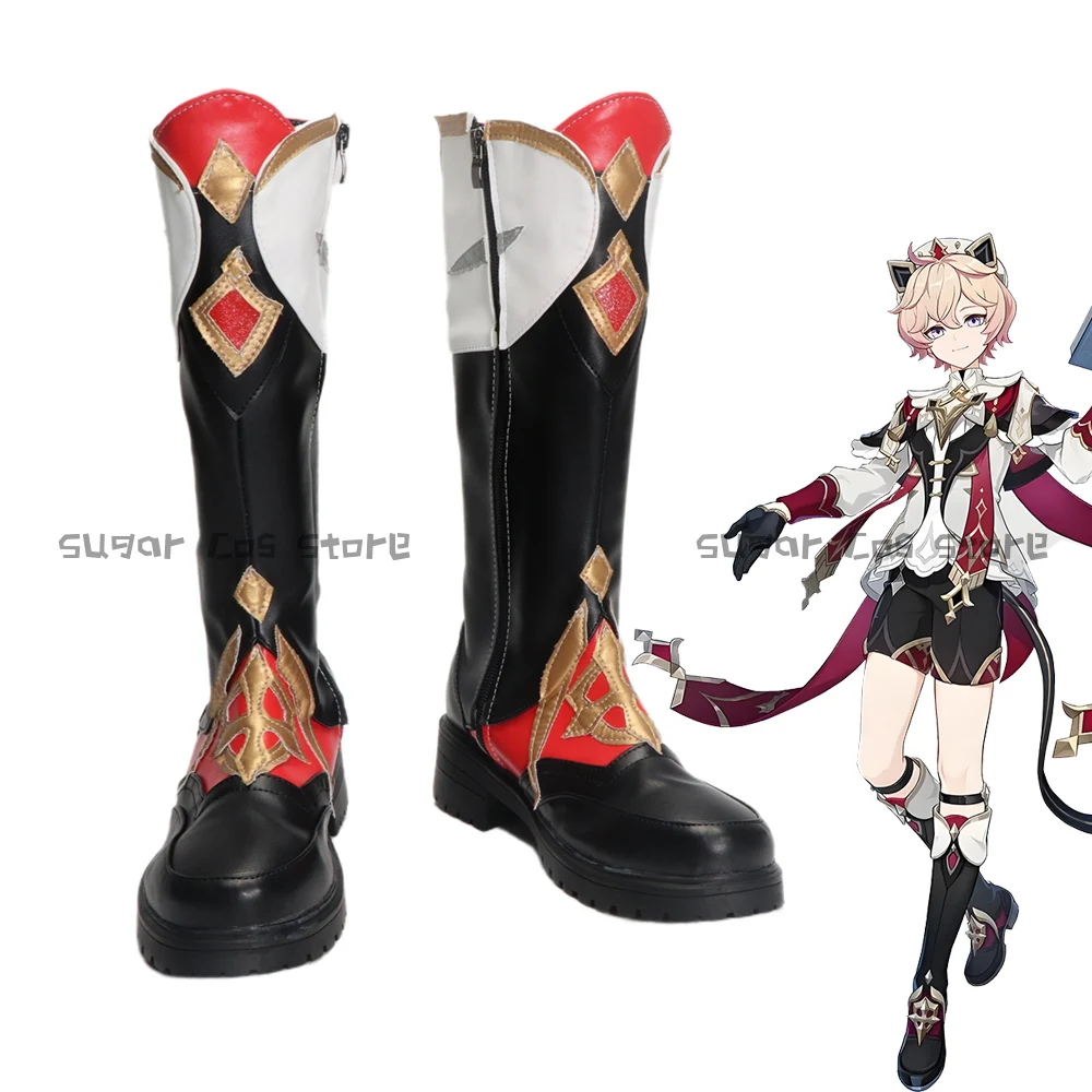 

Genshin Impact Dahlia Game Cosplay Shoes Boots Black Red PU Leather Boot Goth Vampire Uniform Prop Halloween Party Women Men