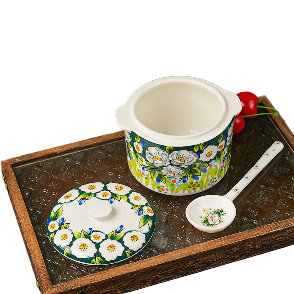 2-piece Set Ceramic Stew Pot with Two Packs of 500ml Can Be Stewed Through Water Amphora Stew Pot with Lid Light Luxury Model